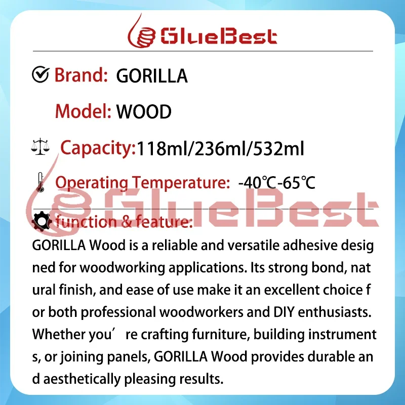 GORILLA Wood White PVA Curing Agent for Woodworking Furniture Guitar Skateboard and Wood Paneling Original Product