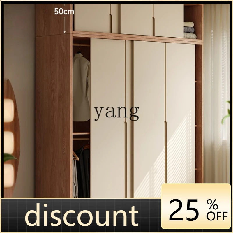 

LMM All Solid Wood Sliding Door Wardrobe Home Bedroom Locker Modern Simple Cream Style
