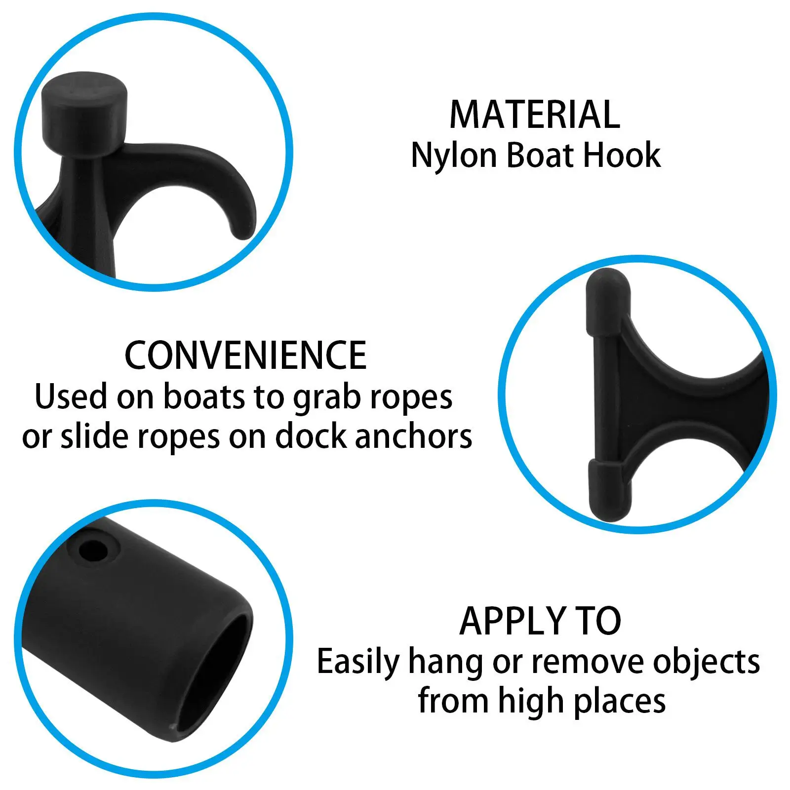 Nylon Boat Hook Unbreakable Lifeboat Hook Mooring Boat Hook Head Top Head Replacement Top for Yacht Boat Kayak Fishing Raft