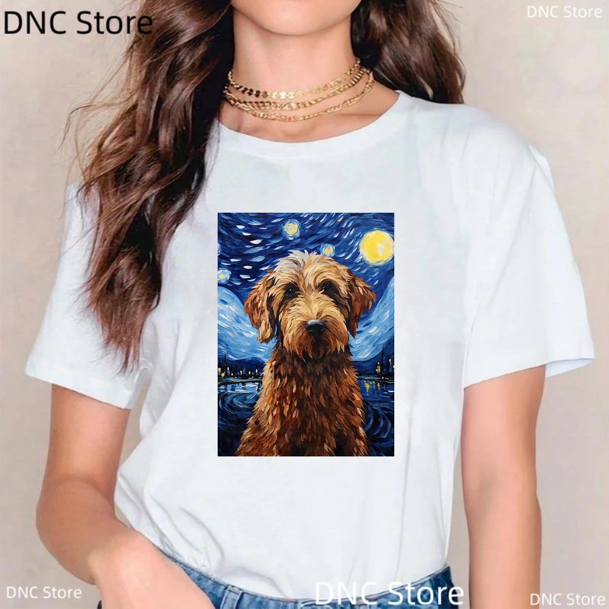 

German Shepherd Van Gogh dog T-Shirt women dog-Lover Aesthetic Clothes Y2k Art Tops Graphic Tee Tops Short Sleeve Blouses Gifts