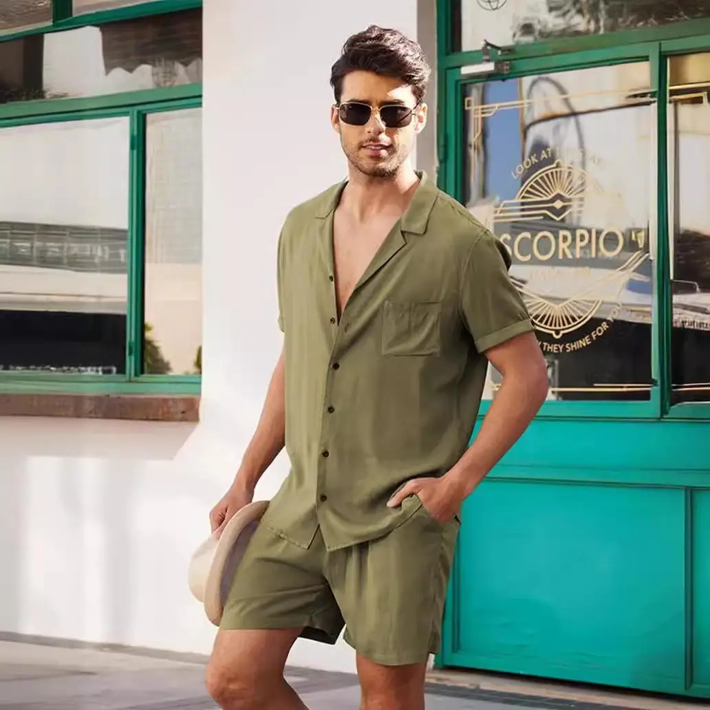 

Linen Men's Shirt And Sports Shorts Set Summer Casual Wear Short Sleeve Shirt And Short Pants Comfortable Breathable Clothing