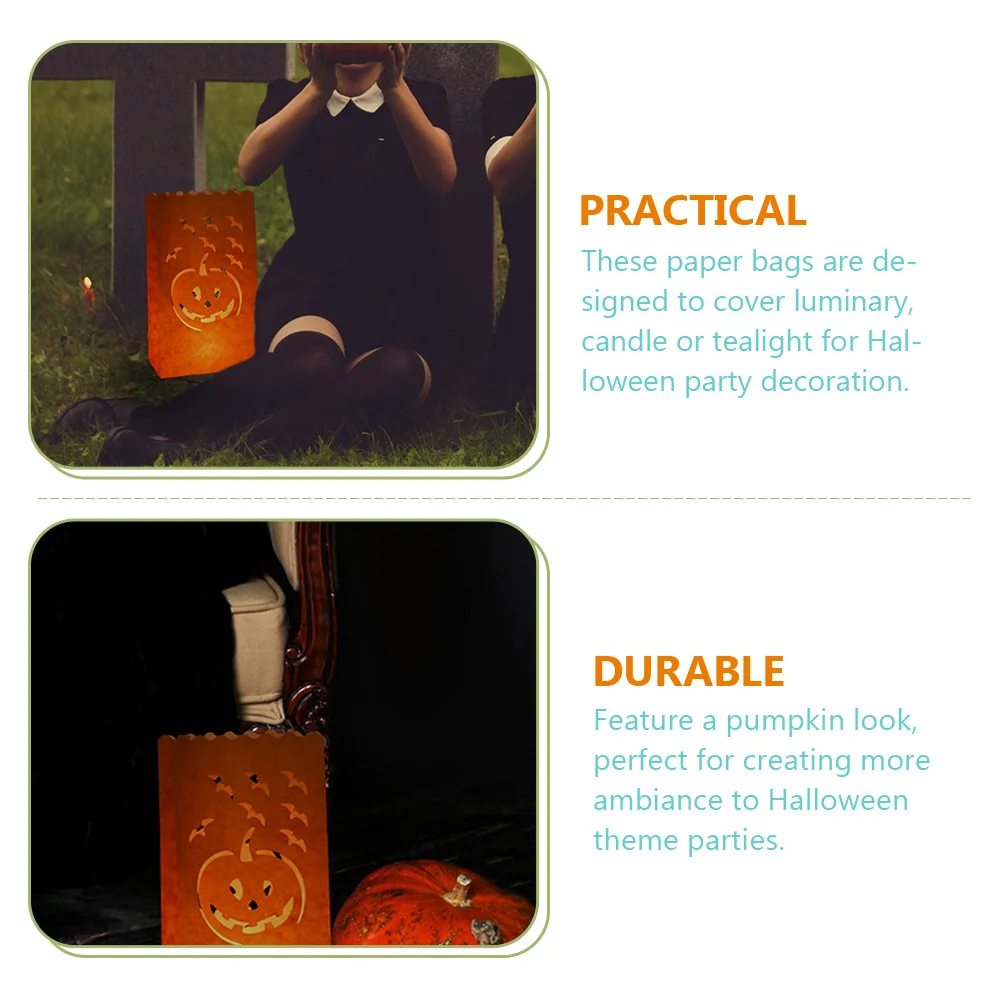 

10pcs Retardant Paper Lantern Bag C Pack Luminary Bags Pumpkin Lantern Halloween Paper Decoration Festive Party DIY
