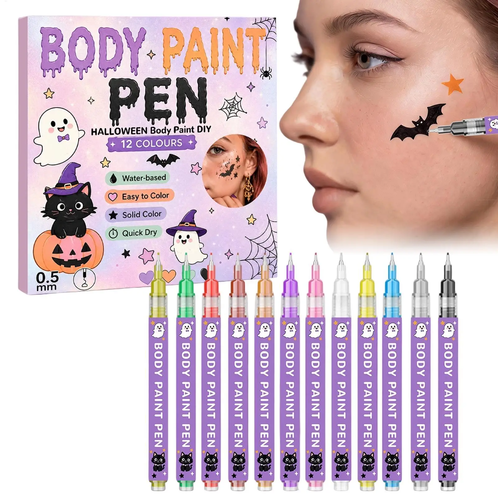 Body Markers for Skin 12 Colors 0.5mm Halloween Face Makeup Pens Holiday Party Body Markers for Party Cosplay Gathering
