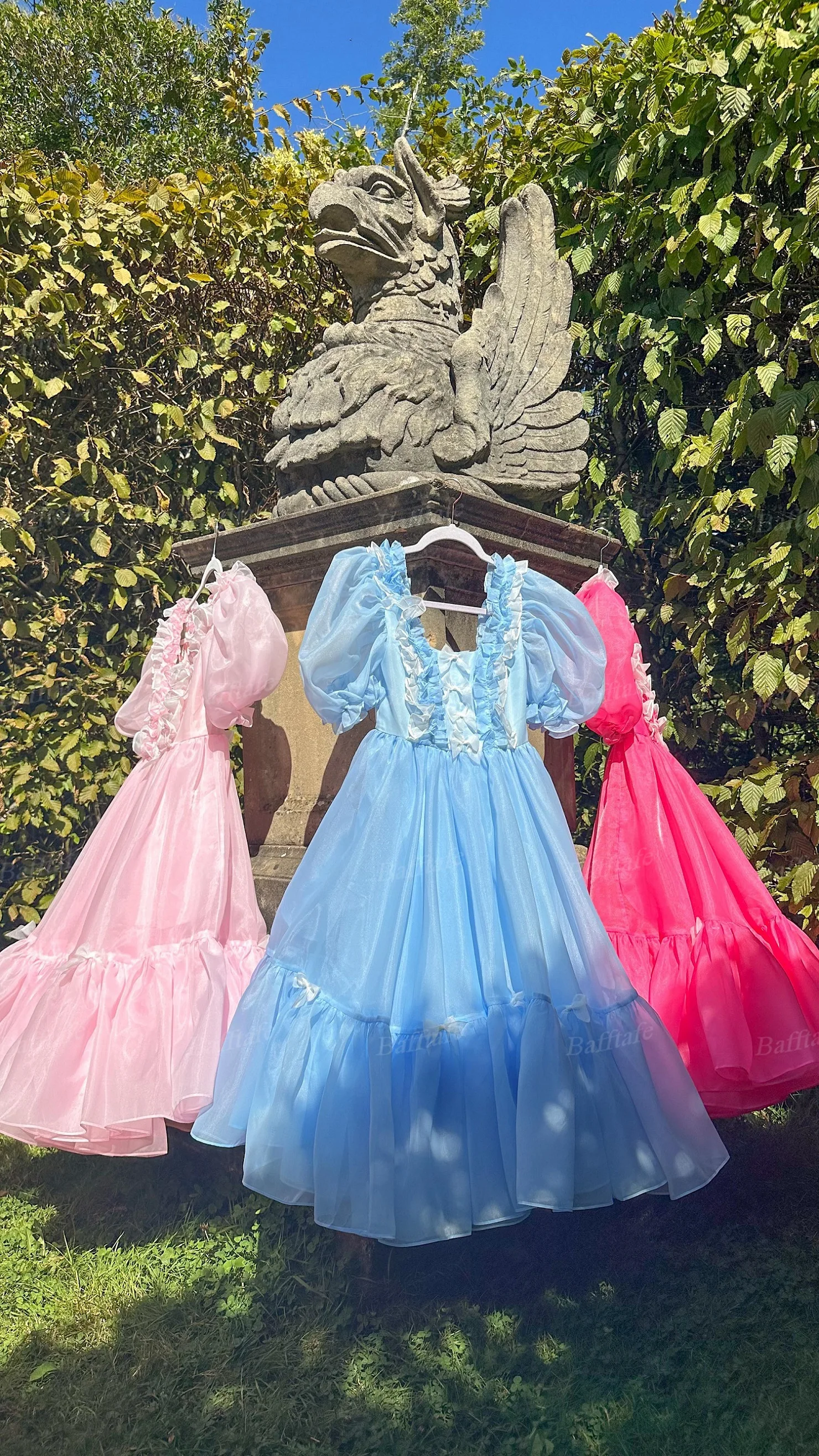 Vestidos de fiesta de graduación de manga corta de Organza azul de hadas bolsillos personalizados lazo de marfil flores plisadas vestido de fiesta para mujer vestidos de noche