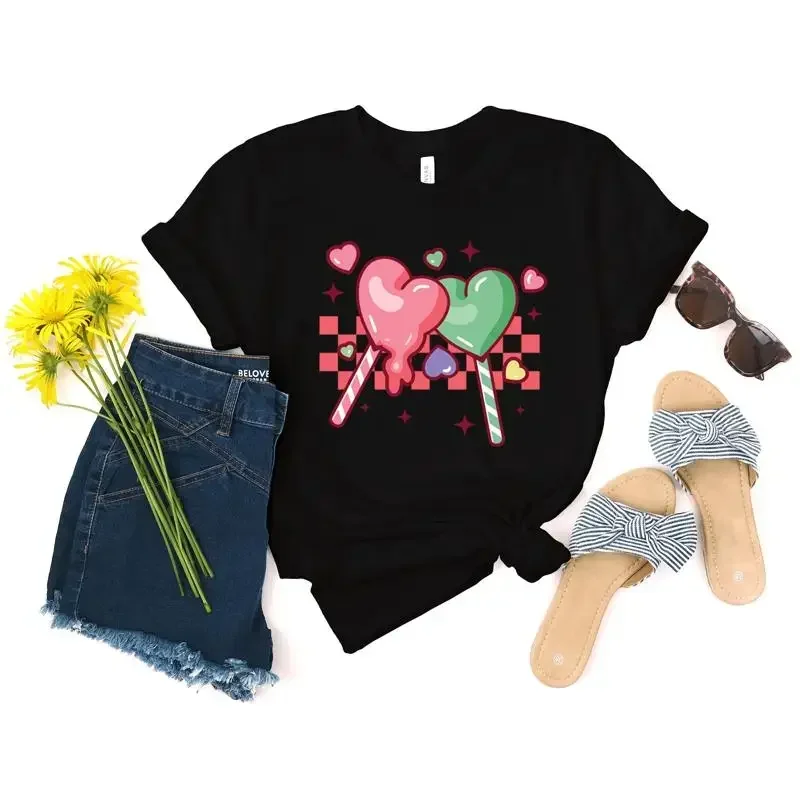 Heart Shaped Lollipops T Shirt For Valentine'S Day Cany Lover Lollipop Fun Apparel Sweet Treat