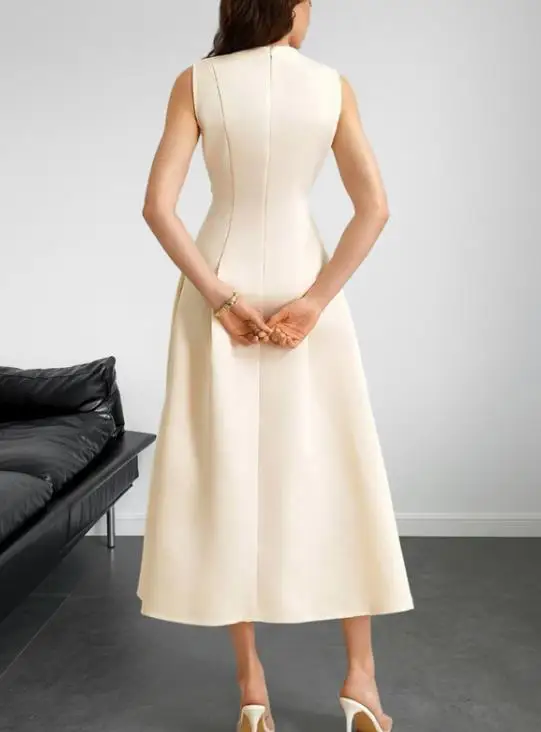 

Womens Dresses 2026 New Spring Summer Solid Color Elegant Sleeveless Round Neck A-Line Large Swing Long Dress