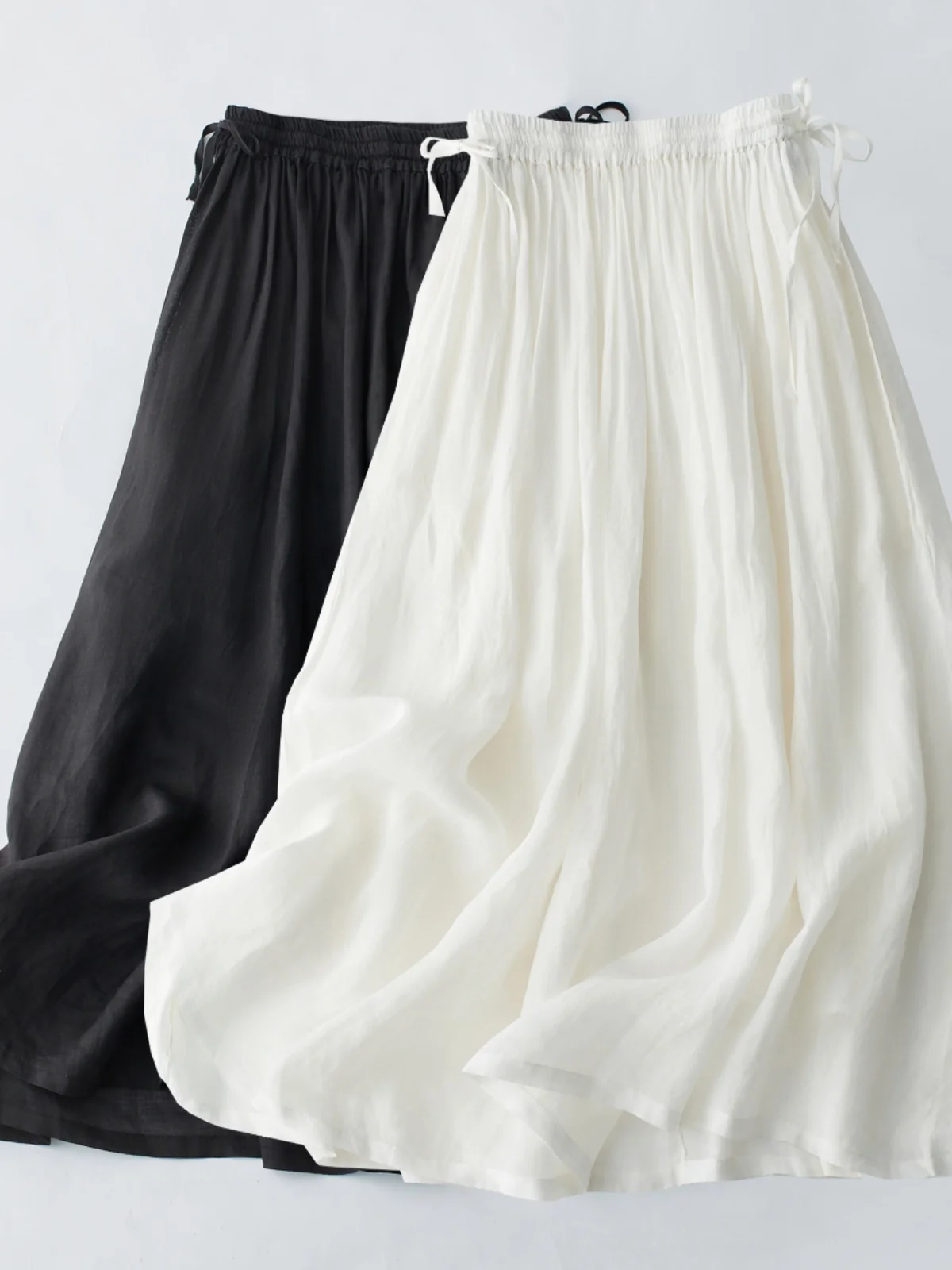 

Summer Women's A-Line Midi Skirt Elastic Waist Loose Fit Dstring Pure Color Versatile f-length Skirts Commute Sle