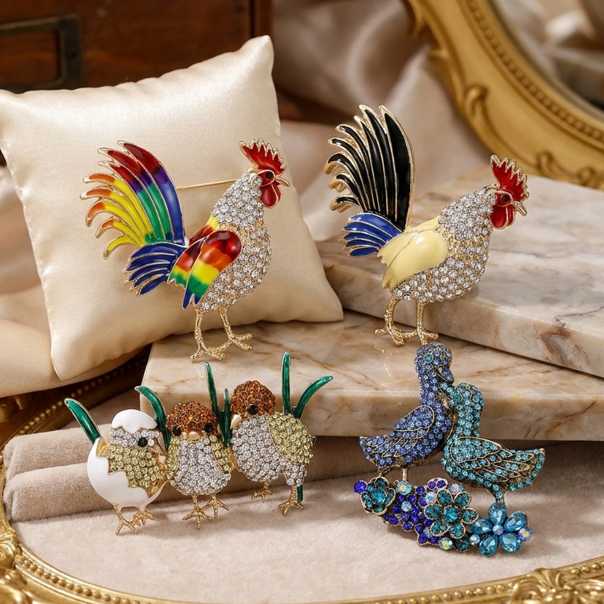 Stylish Rhinestone Rooster Brooches for Women Enamel Animal Ducks Birds Pins Friend Event Party New Gifts Jewelry Decoration
