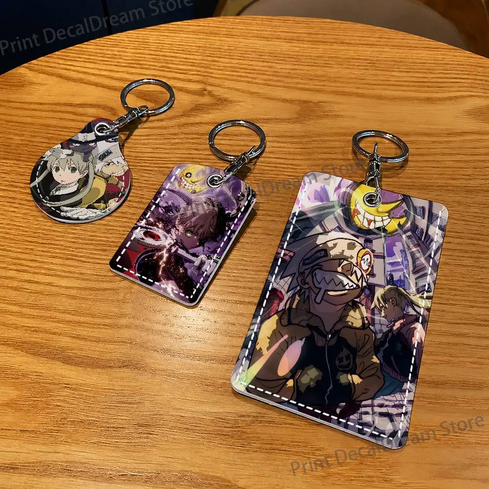 Anime S-SOUL EATER  PU Leather Card Holder Keychain Key Ring Door Lock Access Tag ID Access Card Air Tag Case Keychain Card