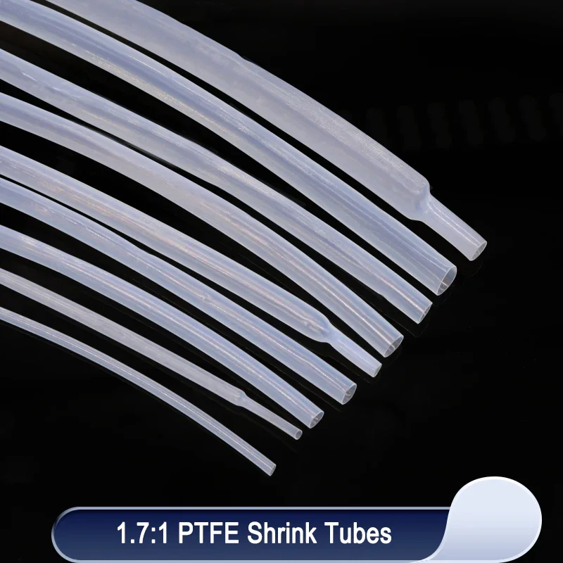 1/5/10m PTFE Shrink Tube Transparent 0.5mm ~ 15mm 1.7:1 Shrinkage  260℃ 600V High Temperature Pipe Shrink Tubing For Wires