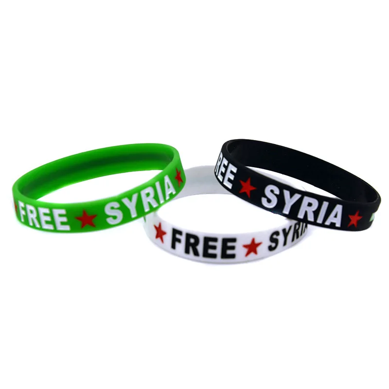 50 Pcs Free Syria Flag Silicone Wristbands for Support Freedom Parade Patriotic Trinkets Bracelet