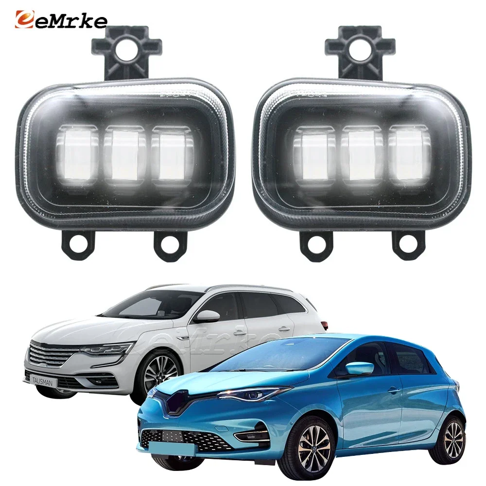 2-Pieces Led Fog Lights for Renault Talisman Samsung SM6, Zoe 2020-2023 Front Car Fog Lamp Assembly w/ Lens 20W 12V White DRL