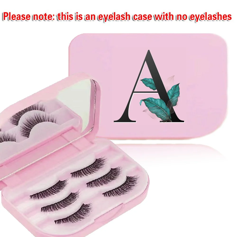 Women False Eyelashes Storage Case With Mirror Travel Fake Eye Lash Organizer Three Layer False Eyelash Box Leaf Letter Pattern