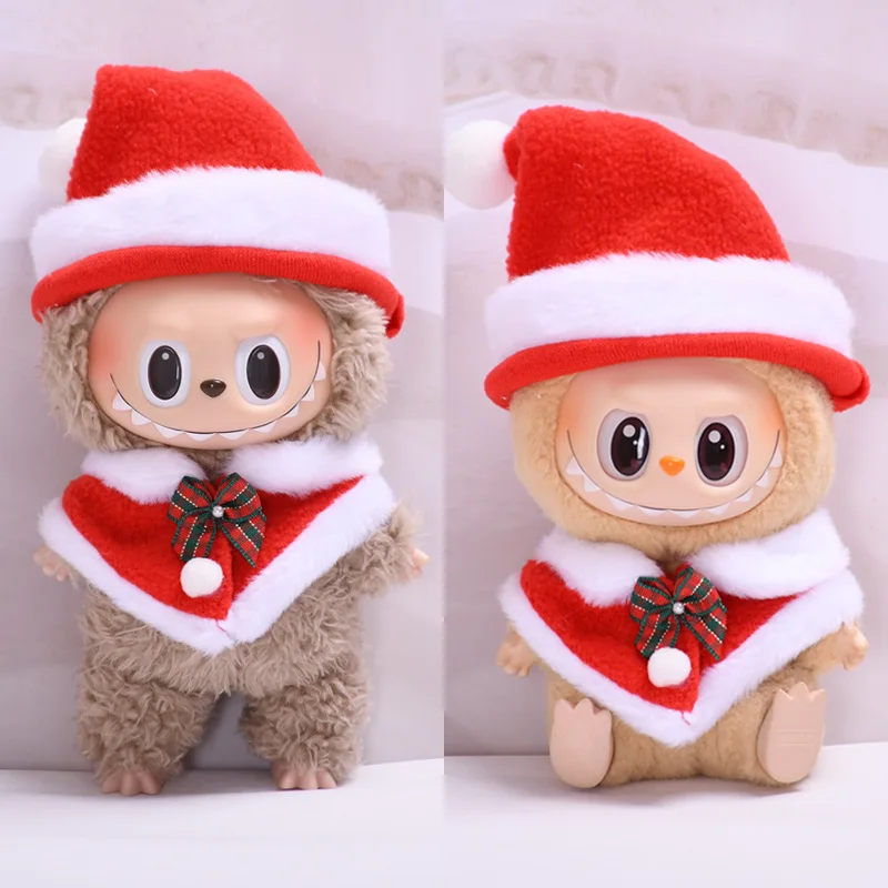 New 17cm Labubu I II Idol Doll Cute Mini Plush Doll Clothes Korea Kpop Exo Idol Doll DIY Accessories Christmas Hat Shawl Gifts