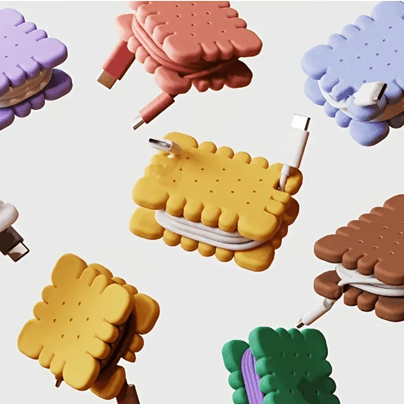 Cartoon Cookie Shape Cable Winder 3D Printed Mini Portable Travel Tools USB Charging Cord Wrapper Wire Fixer for Daily Use Gifts
