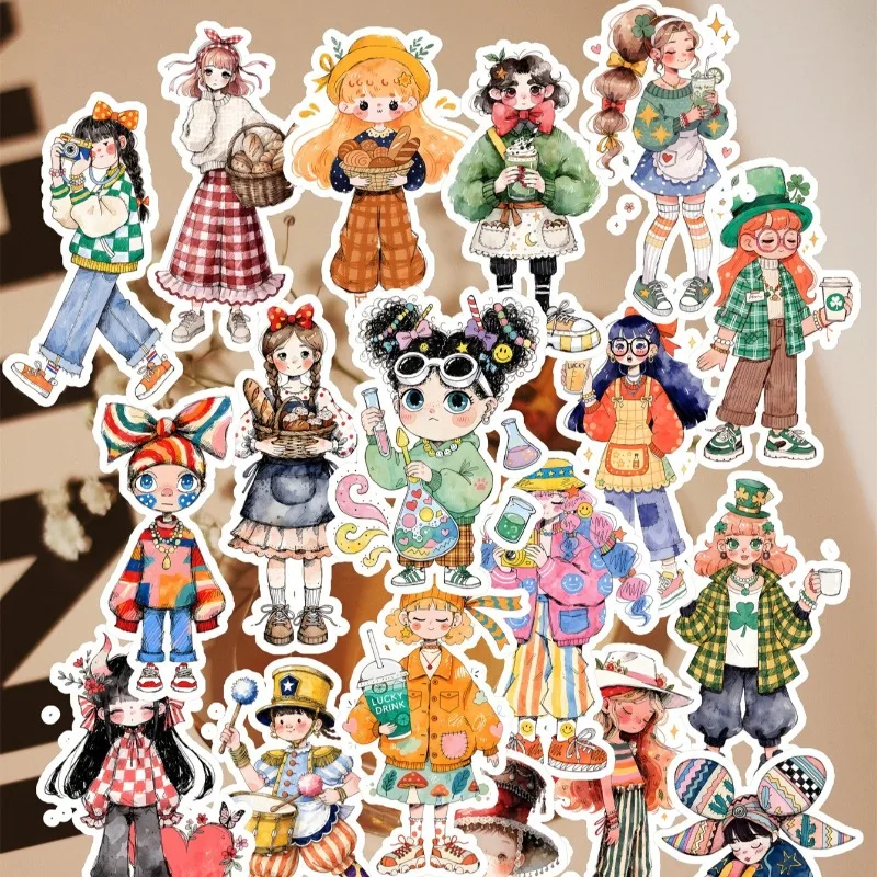 18pcs Watercolor Vintage Cute Rural Girl Stickers Decal Phone Car Waterproof Laptop Album Diary Backpack Stationery DIY