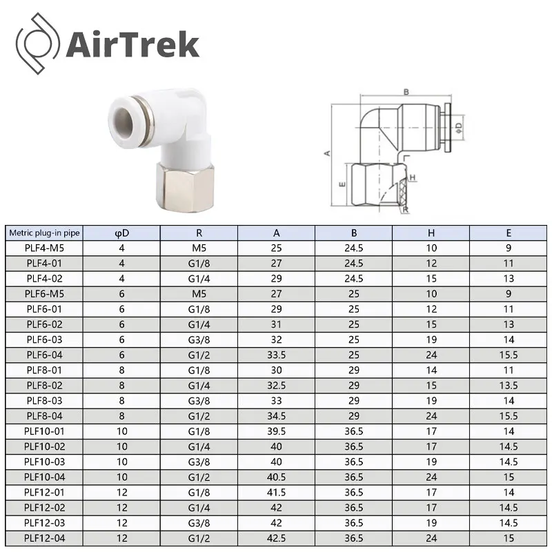 1/10/20 قطعة PLF لولبة داخلية على شكل حرف L الكوع PTM5 1/8 1/4 3/8 1/2 هوائي سريع الدفع في OD 4/6/8/10/12 مللي متر لأداة هوائية #4