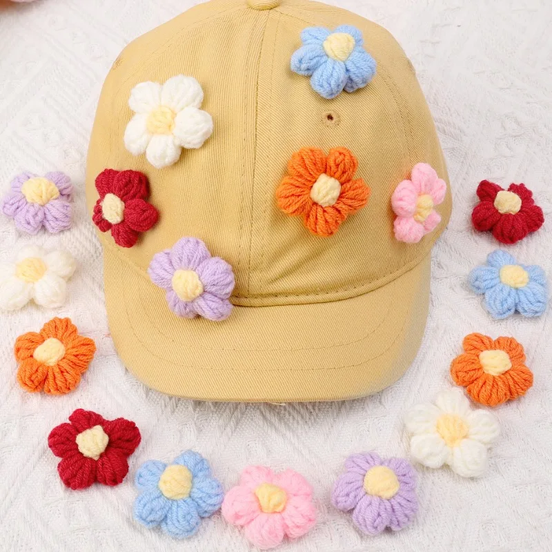 3D Cute Puff Knitted Flower Lightweight Decorate Bag Hat Coat Soft Components Handmade Cotton Flowers Crafts DIY Accessories