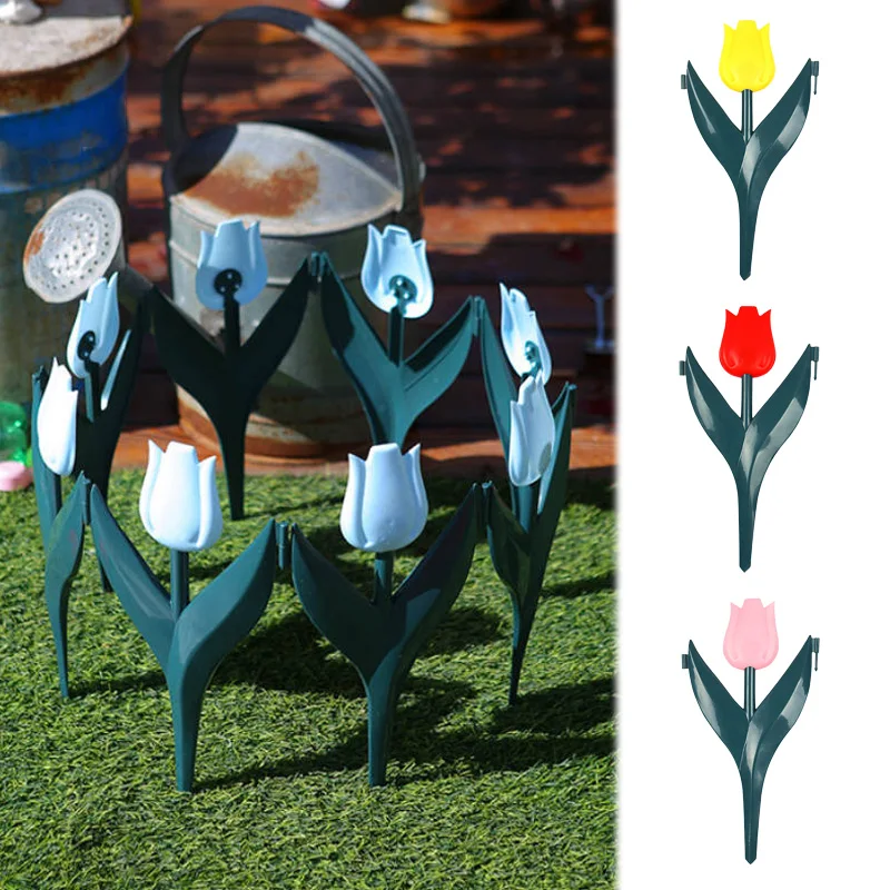 5PCS/set Simulation Tulip Fence Edge Decor Garden Removable Lawn Edging Plant Plastic Flower Bordering Grass Fencing Panel Decor