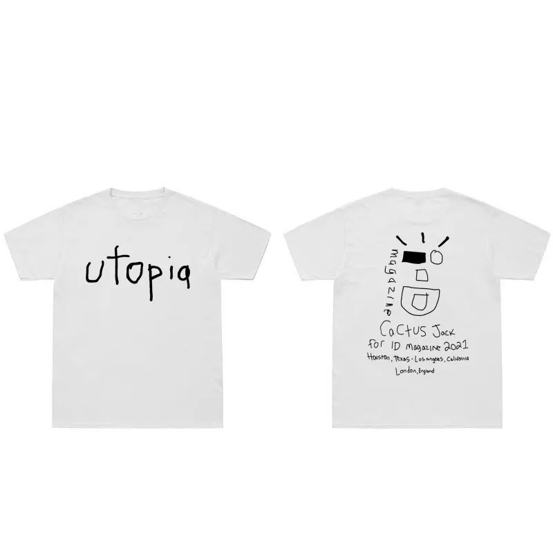 Hot Rapper Cactus Jack Wink Utopia T Shirt Men Women Letter Graffiti T Shirts Streetwear Oversized T-shirt Hip Hop Harajuku Tees