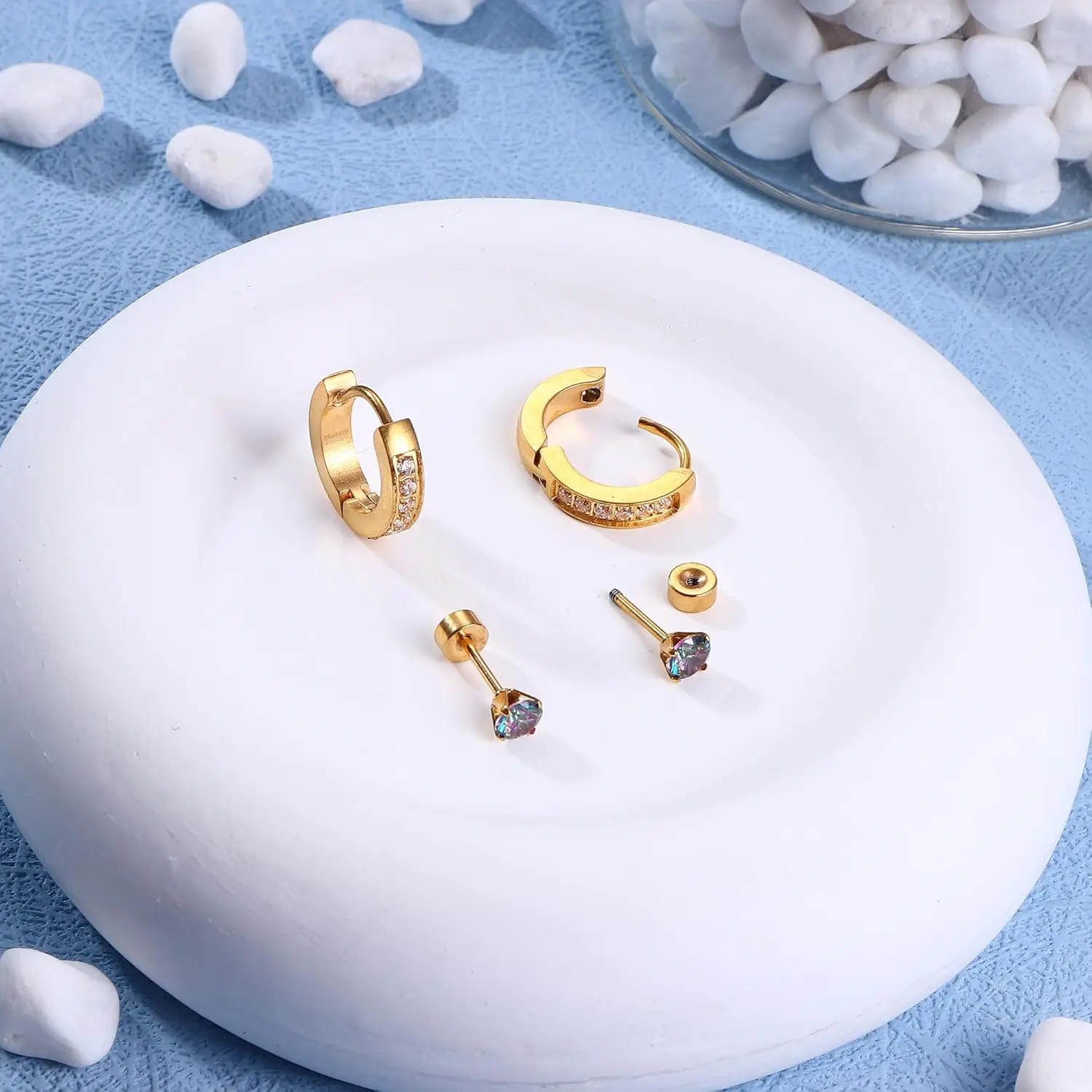 Bobisty 15Pairs Surgical Steel Cartilage Earrings Set for Women Men 20G Stud CZ Hoop Flat Back Earrings Helix Piercing Jewellery