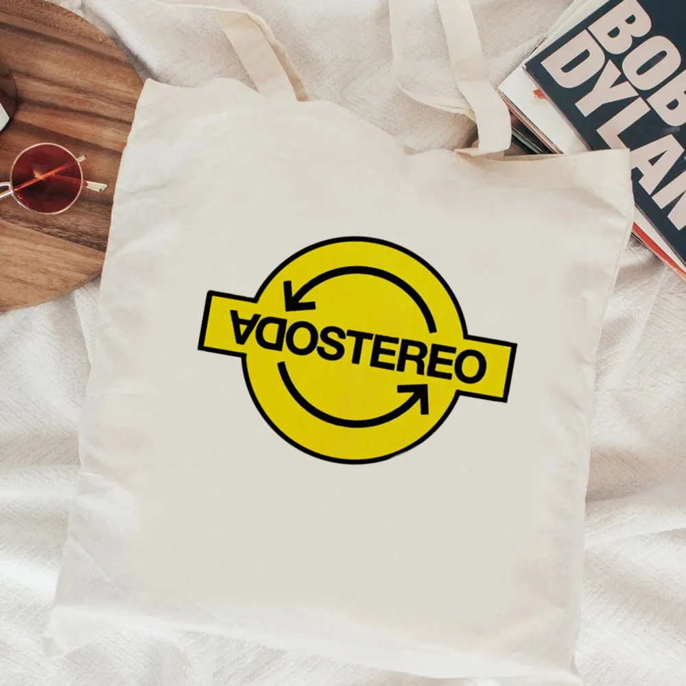 Soda Stereo-bolso de compras reutilizable, bolsa de algodón para comestibles, bolsas ecológicas de red, tissu