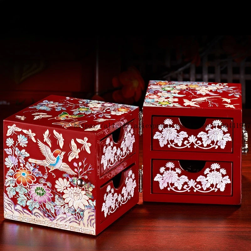 

Chinese Lacquer Jewelry Box with Mother-of-Pearl Inlay Wooden Vintage Style Oriental Jewelry Organizer for Rings Necklaces