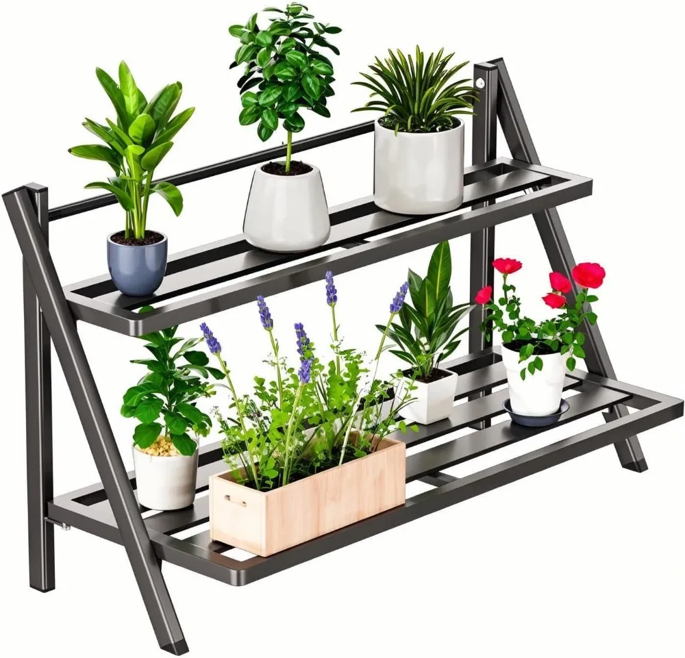 

2-Tier Aluminum Plant Stand for Indoor/Outdoor Use, Weather-Resistant Pot Rack for Garden & Living Room