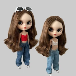 1Pcs Blythe Doll Clothes Fashion Jeans Streetwear Retro Loose Wide Leg Denim Pants for Blyth Barbie OB24 Licca Pullip 1/6 Dolls