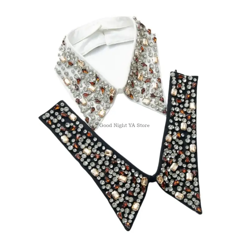 

Elegant False Collar With Sparkling Crystal Studded Professional Office Wear Pointed Collar for Women Sweater Shirt