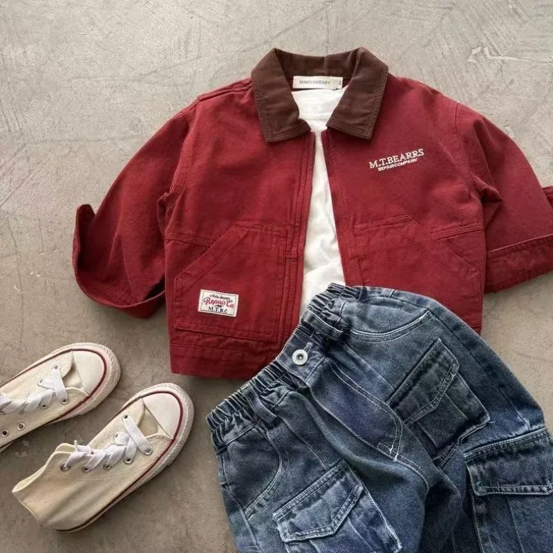 2026 UNITIM Kinder-Jungen-Herbstjacken 2-10 Jahre, Jungen-Mantel mit Kragen und Patchwork-Design, Vielseitige Freizeitjacken für Teenager – Detail 7