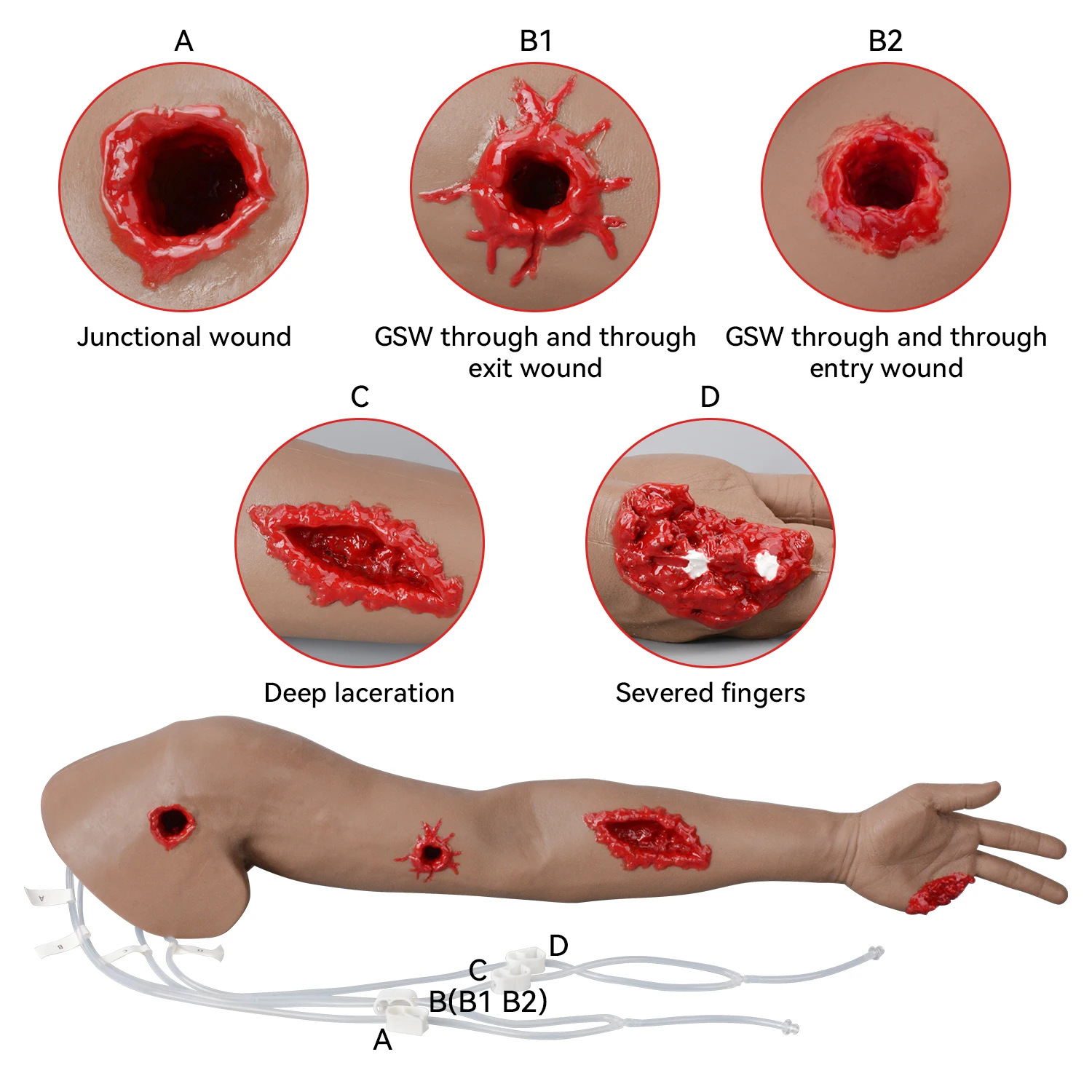 Realistic Wound Packing Arm Trainer Model Bleed Control Laceration GSW Severed Finger Simulator for EMT Practice Medical Student