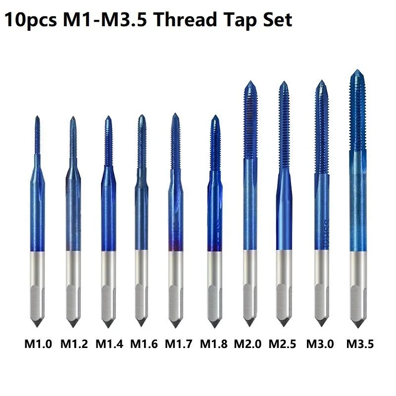 Gewinde bohrers atz 10 Stück m1 m 1,2 m 1,4 m 1,6 m 1,7 m 1, 5 m2 m2, 5 m3 m2, 5 hss metrischer Gewinde bohrer mit schlüssel nano blau beschichtetem Maschinen gewinde bohrer