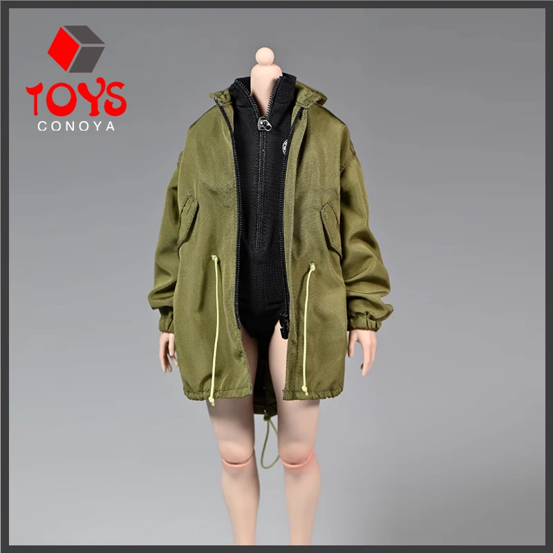 Trench coat feminino do exército verde, Hip Hop solto, modelo de roupas casuais, boneco corpo de ação, escala 1:6, 12 polegadas, moda