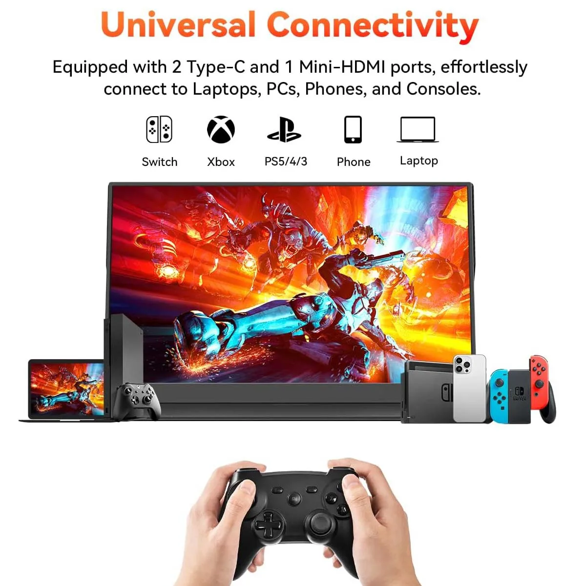 Monitor portátil de 17.3 polegadas, 1920x1080, display lcd, tft, para jogos, pc, raspberry pi, laptop, ps4, xbox360, switch, compatível com hdmi