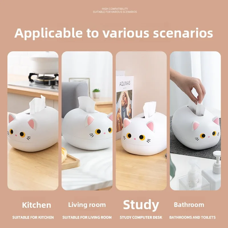 Cute Cat Tissue Box with Cartoon Toothpick Holder Storage Ornament, Living Room Coffee Table High-value Pumping Carton