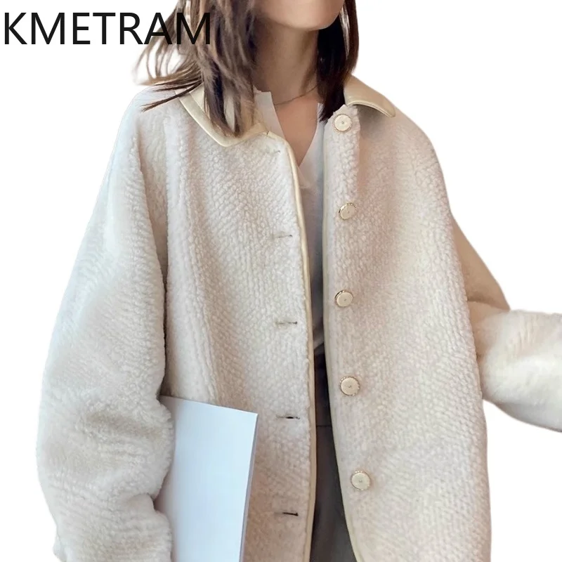 KMETRAM 100% lana merino cappotto di pelliccia di pelle di pecora donna pelliccia di fascia alta giacca di media lunghezza nuovo abbigliamento invernale retrò 2025 шуба жleticud