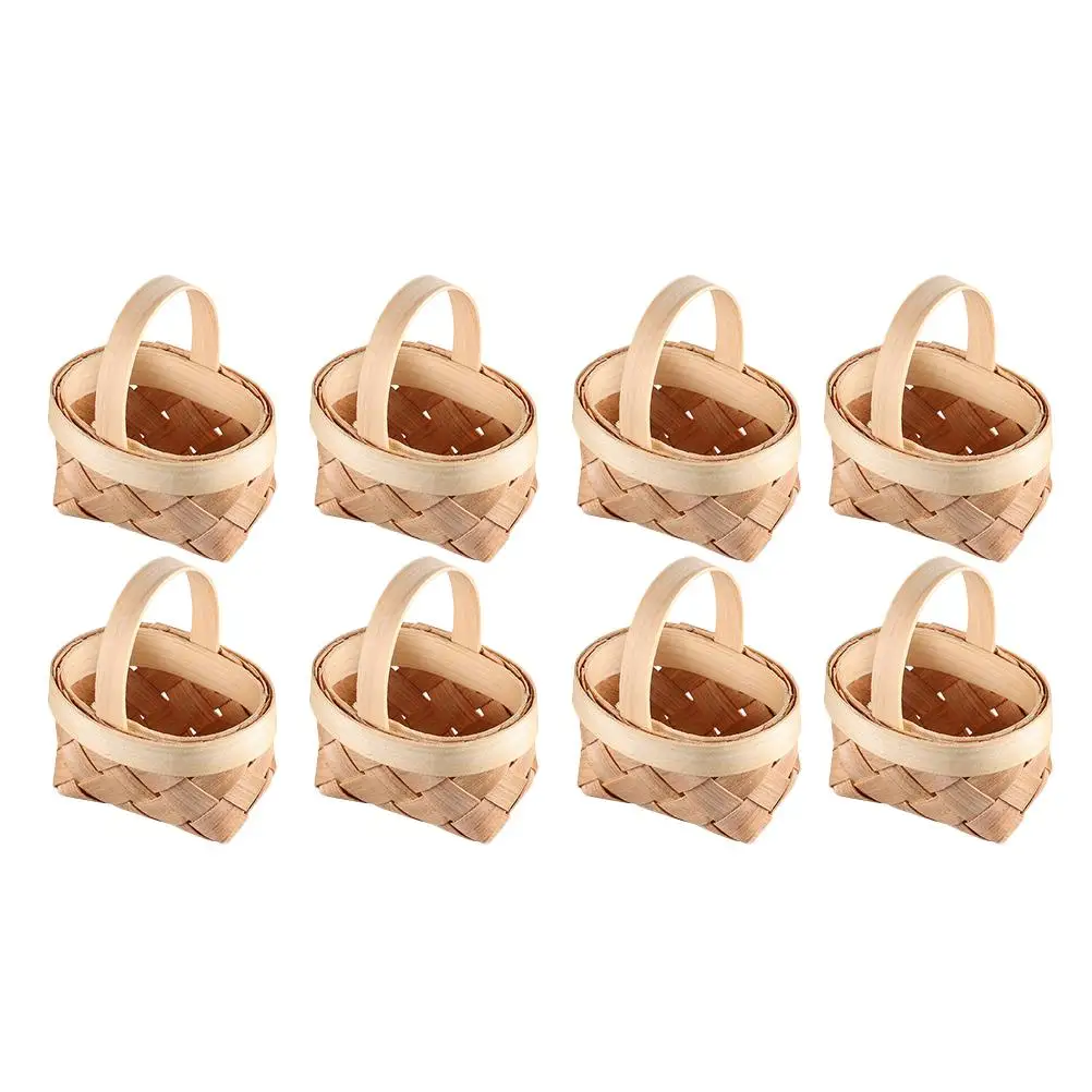 

8 Pcs Wood Chip Basket Small Mini Baskets Sweets Girl Wicker Little Woven Miniature Miss