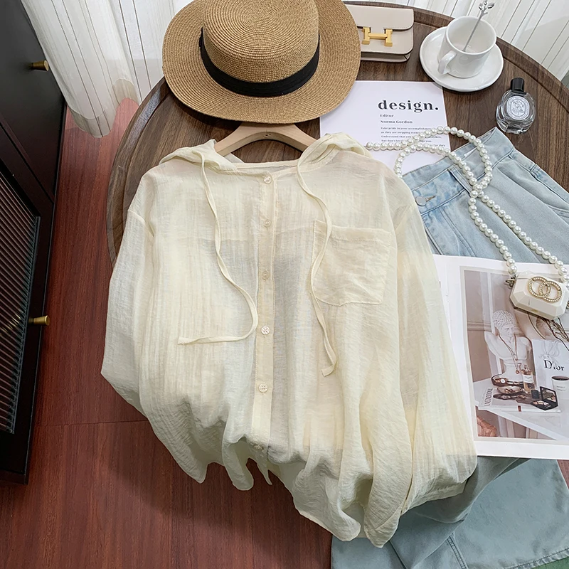 

Легкая дышащая женская летняя одежда для защиты от солнца Guangzhou Thirteenth Fac из тонкого шифона с капюшоном и защитой от ультрафиолета