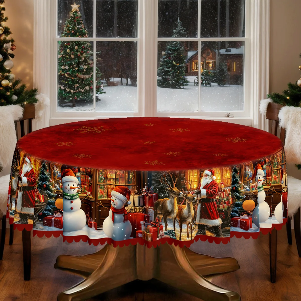 1 piece, Merry Christmas themed party tablecloth, red Santa snowman reindeer design pattern print