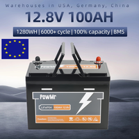 PowMr LiFePO4 Battery 12V 100Ah BMS Lithium Iron Phosphate Batteries Pack Solar Boat RV Camping Solar Energy Supply MINI Battery