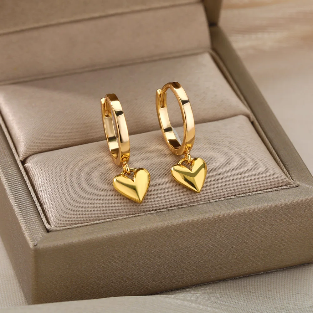 Stainless Steel Heart Earrings For Women Gold Color Fashion Zircon Love Heart Drop Earring Wedding Aesthetic Jewelry Gift 2023