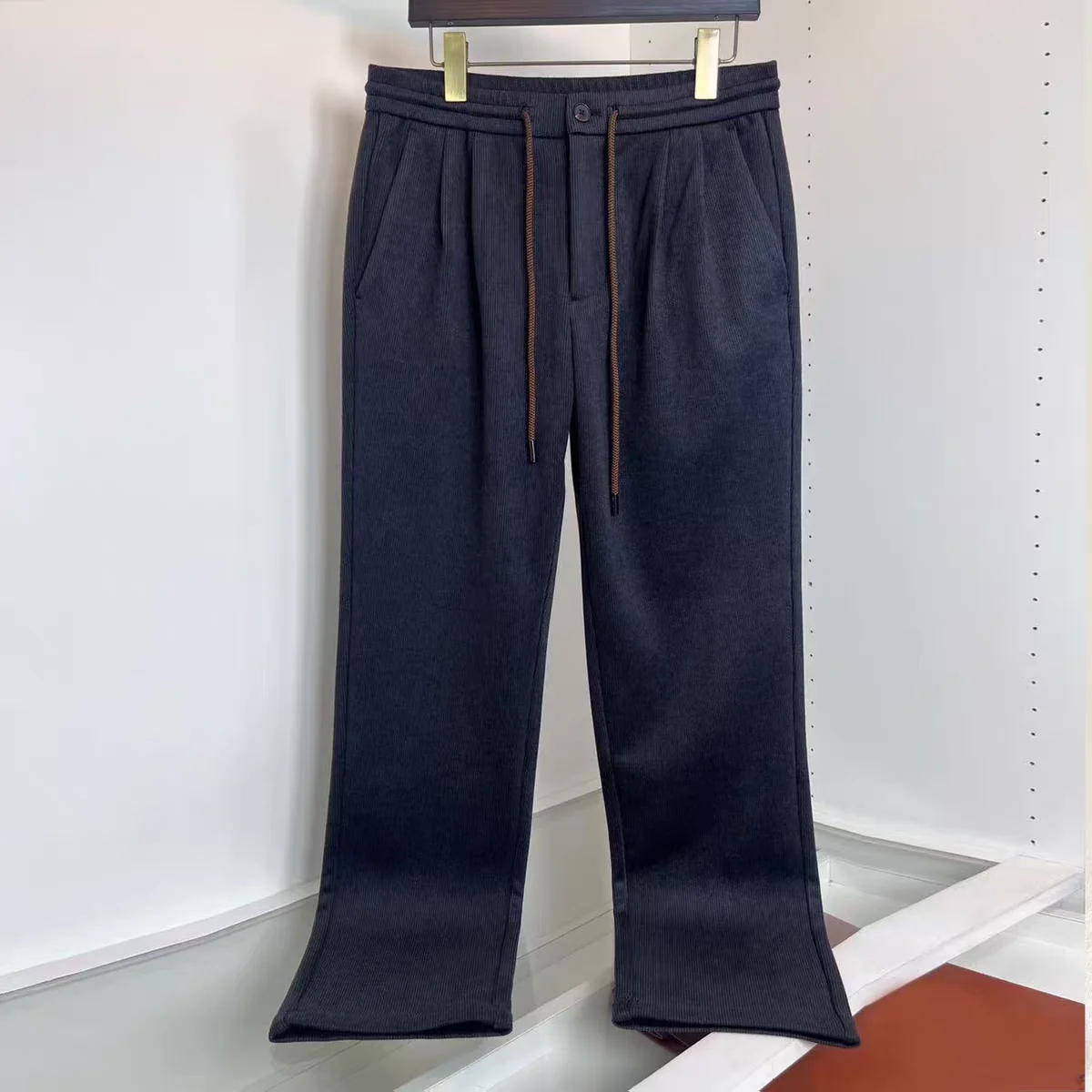 

Italian LP old money style simple wool blend drawstring casual straight pants