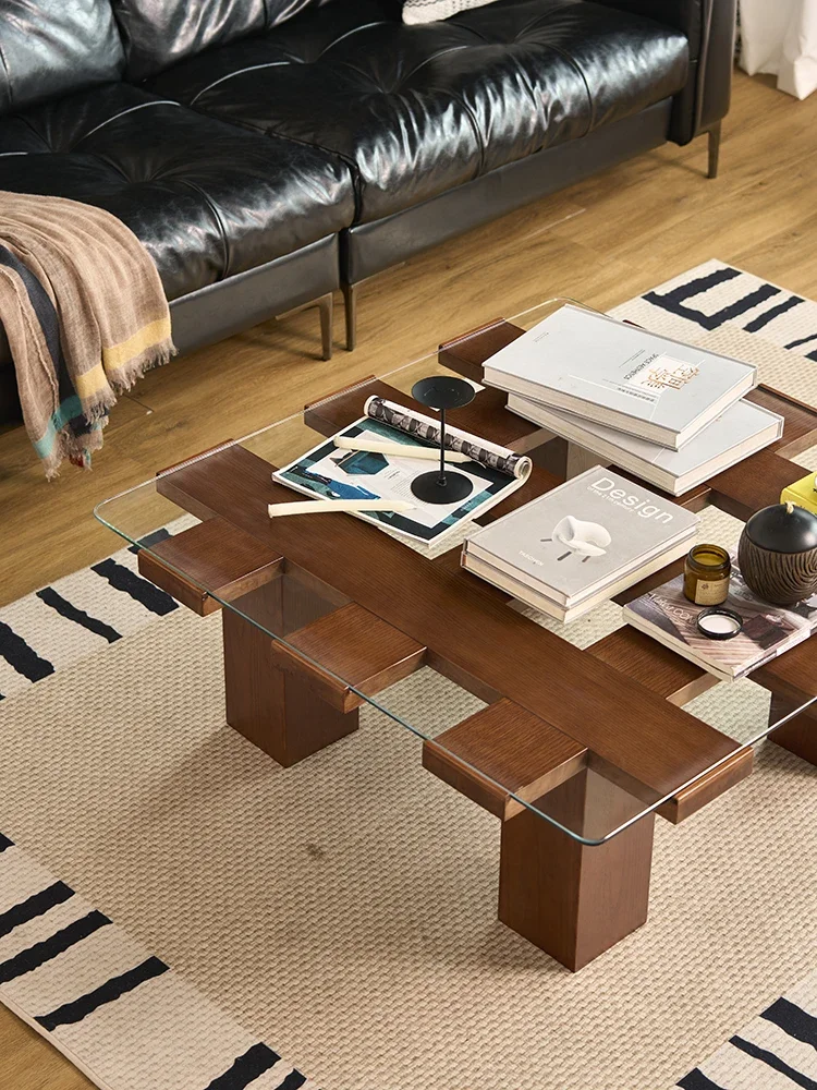 طاولة قهوة فرنسية مربعة من الزجاج المقسى لغرفة المعيشة المنزلية طاولة شاي إبداعية كلاسيكية #5