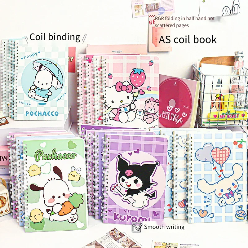 Sanrio Kuromi Notebook Hello Kitty Cinnamoroll Cute Anime Notepads A5 Coil Account Book Notepad Cartoon Student Stationery Gifts