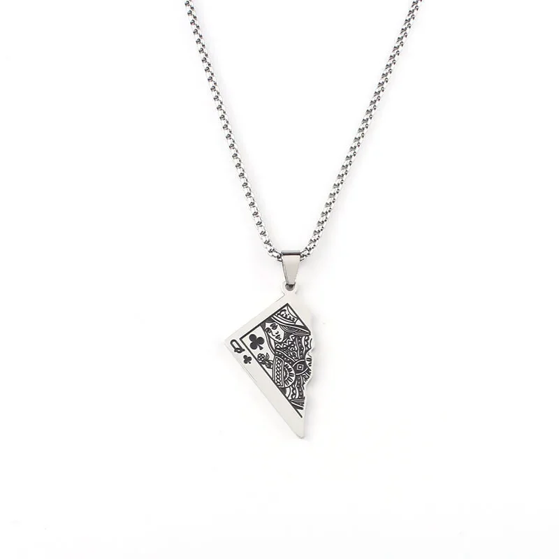 Men's Necklace European & American Cross-Border Poker Q/K Pendant, Hip-Hop Personality Stainless Steel Necklace