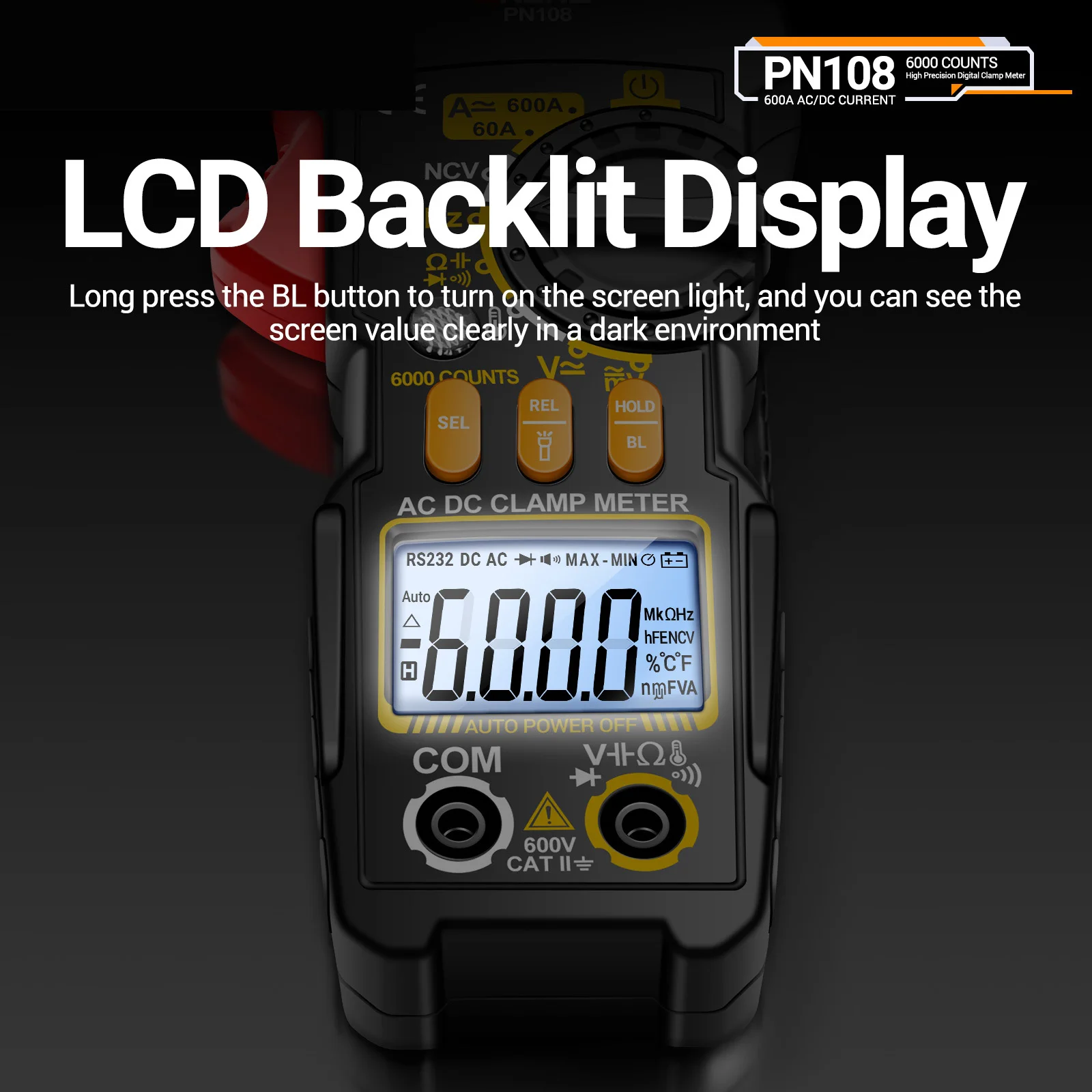 ANENG High Precision Clamp Multimeter Meter PN108 Electrician Tool AC/DC Voltage Current 6000 Counts Resistance Capacitance Test