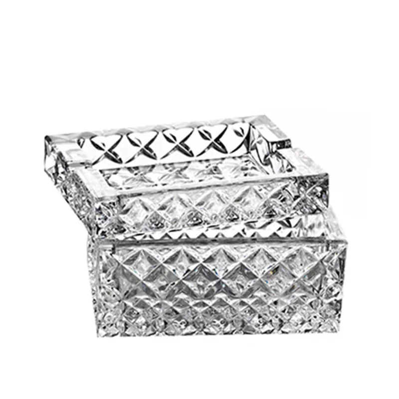 

Crystal glass double-layer covered home office ashtray, cigarette case, anti-ash European style