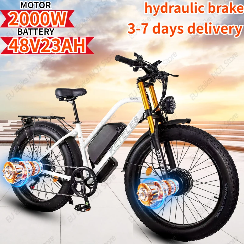 XF4000 Electric Bike 2000W Dual Motor 48V 23AH Battery Hydraulic Brake All Terrain Ebike Aldult 26*4.0 Inch Fat Electric Bicycle