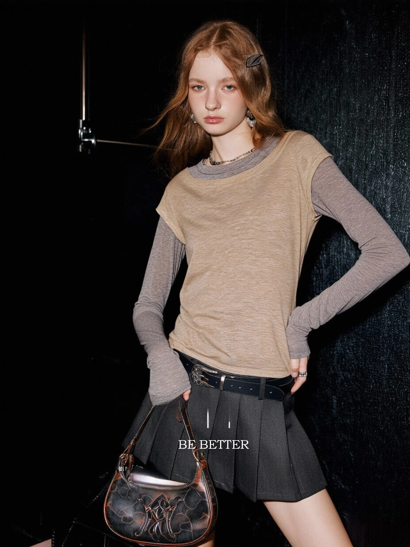 Elegant Long Sleeve T-Shirt Women's Fashionable Color Block Versatile Commute Style Autumn New Arrival Casual Comfortable Top